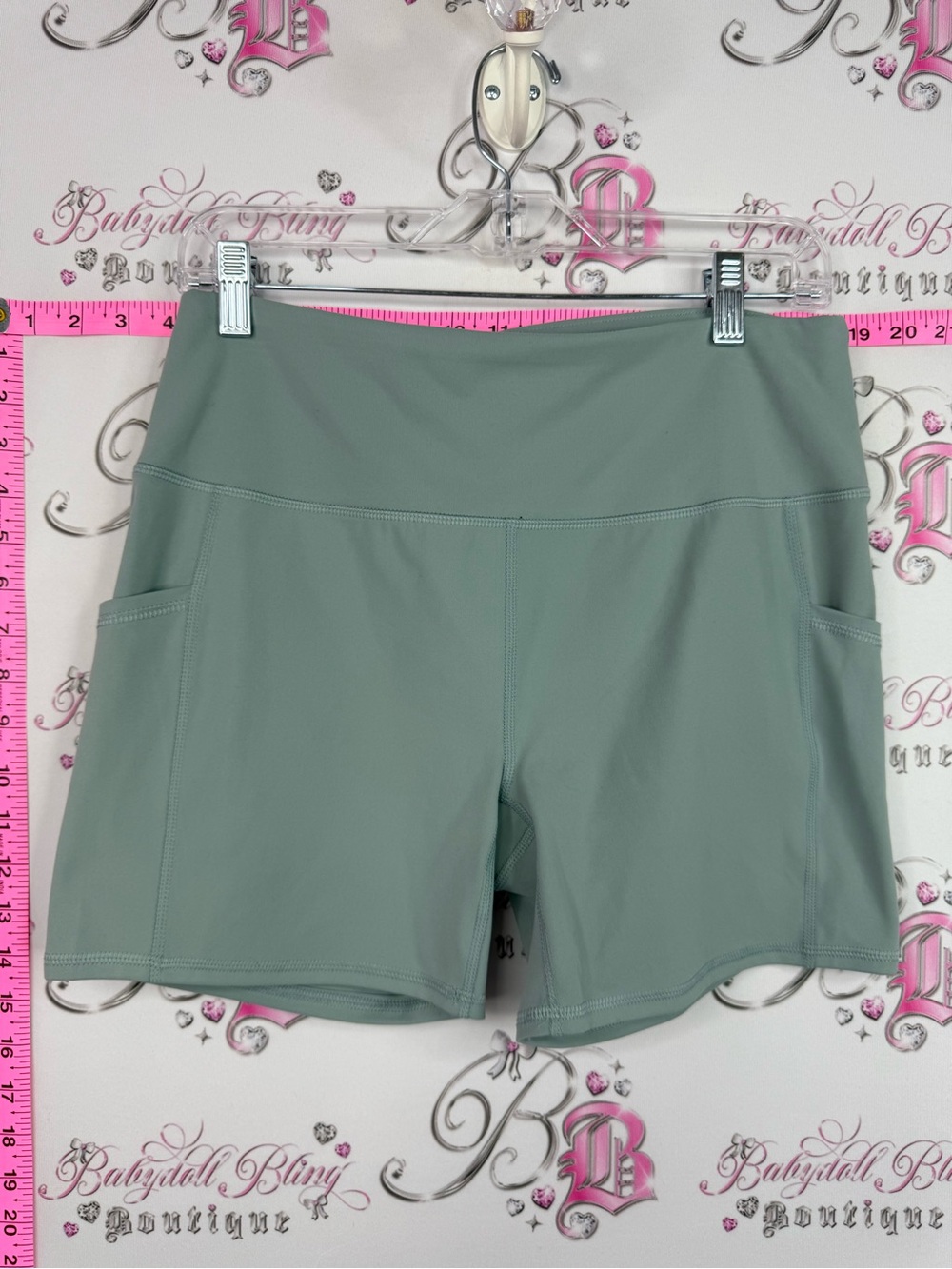 RBX shorts Sage Green High-Rise Bike Shorts with Side Pockets